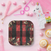 Traditional Red and Black Plaid Christmas Holiday ペーパープレート (パーティー)