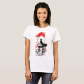 Traditional Red Black Japanese Kitsune Fox with Mo Tシャツ (正面フル)