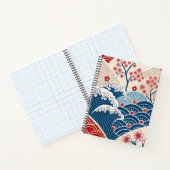 Traditional Red Blue Japanese Wave Sakura Pattern ノートブック (内部)