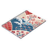 Traditional Red Blue Japanese Wave Sakura Pattern ノートブック (左側)