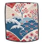 Traditional Red Blue Japanese Wave Sakura Pattern バックパック (取り外し可フェース)