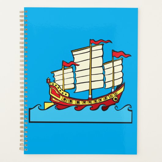 Traditional Red Chinese Junk Ship on Blue Waves プランナー手帳 (正面)