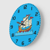 Traditional Red Chinese Junk Ship on Blue Waves ラージ壁時計 (傾斜)