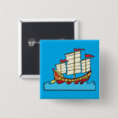 Traditional Red Chinese Junk Ship on Blue Waves 缶バッジ (正面&裏面)
