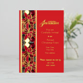 Traditional Red Florals Foil Christmas Invitation 箔シーズンカード (立ち正面)