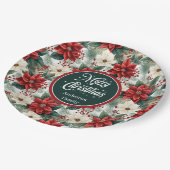 Traditional Red Green Christmas Floral Paper Plate ペーパープレート (アングル)