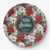 Traditional Red Green Christmas Floral Paper Plate ペーパープレート (正面)