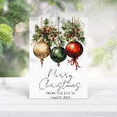 Traditional Red Green Gold Bauble Holly Christmas カード
