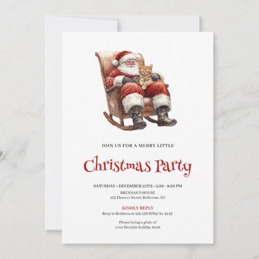 Traditional Red Green Script Font Christmas Party  招待状 (正面)