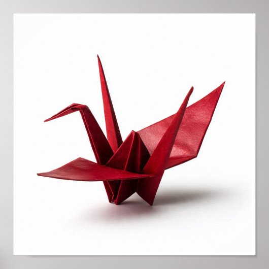 Traditional Red Origami Crane on White ポスター (正面)
