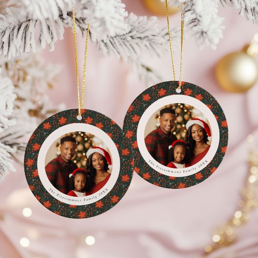 Traditional Red Poinsettia 2 Sided Photo Christmas セラミックオーナメント