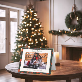 Traditional Red Poinsettia Photo Christmas Card シーズンカード