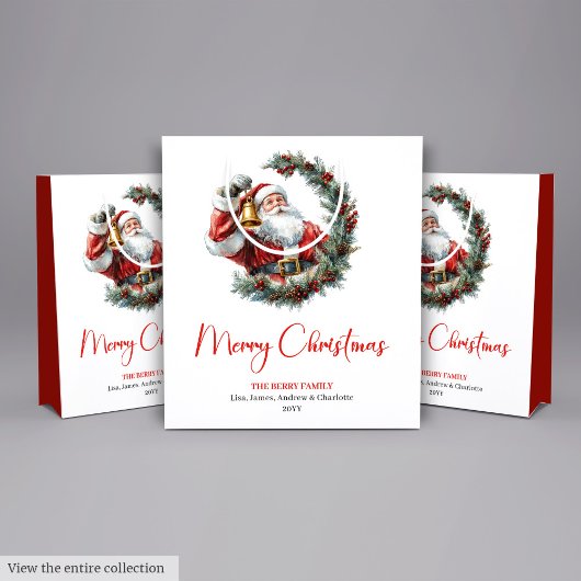 Traditional Santa Claus Cozy Red Green Gift Bag ミディアムペーパーバッグ