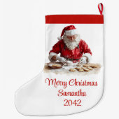 Traditional Santa Claus Cozy Red White Stocking ラージクリスマスストッキング (裏面)