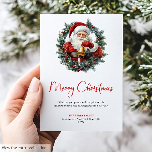 Traditional Santa Claus Pine Wreath Christmas Card シーズンカード