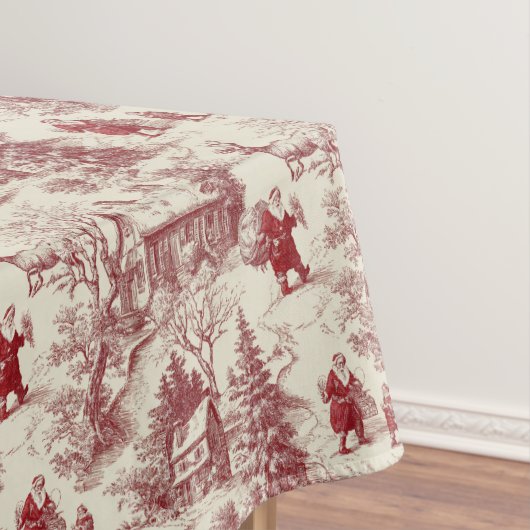 Traditional Santa Claus Red on Cream Toile De Jouy テーブルクロス (インサイチュ)