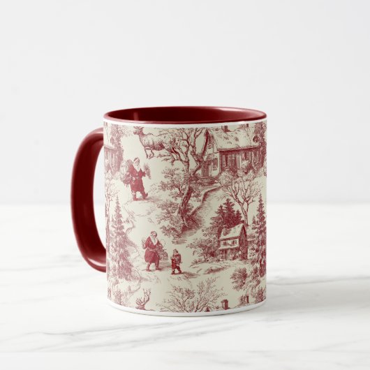 Traditional Santa Claus Red on Cream Toile De Jouy マグカップ (正面左)