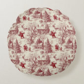Traditional Santa Claus Red on Cream Toile De Jouy ラウンドクッション (正面)