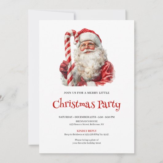 Traditional Santa Watercolor Christmas Dinner  招待状 (正面)