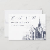 Traditional Script Palace Illustration Wedding 出欠カード (正面)