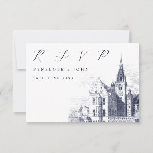 Traditional Script Palace Illustration Wedding 出欠カード (正面)