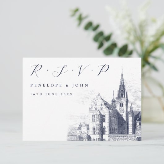 Traditional Script Palace Illustration Wedding 出欠カード (スタンド正面)