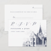 Traditional Script Palace Illustration Wedding 出欠カード (正面/裏面)