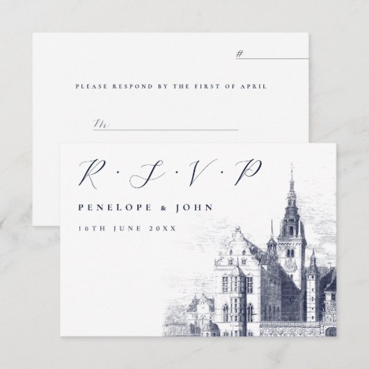 Traditional Script Palace Illustration Wedding 出欠カード (正面/裏面)