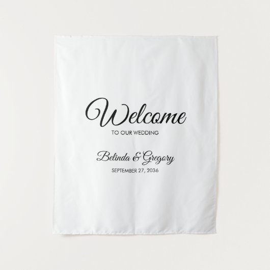 Traditional Script Welcome Wedding Fabric Sign タペストリー (正面)