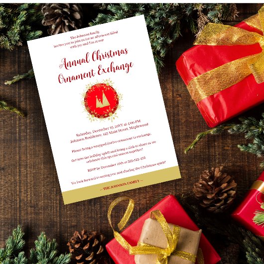 Traditional Snowflakes Christmas Ornament Exchange 招待状