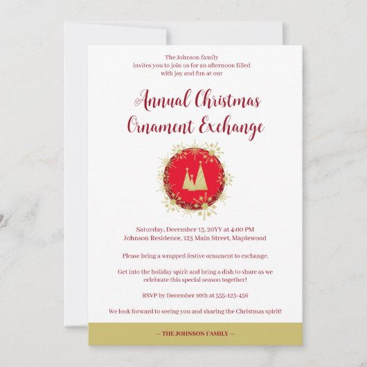 Traditional Snowflakes Christmas Ornament Exchange 招待状 (正面)