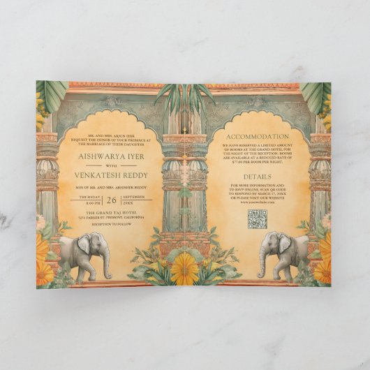 Traditional South Indian Photo QR Code Wedding 招待状 (内部)