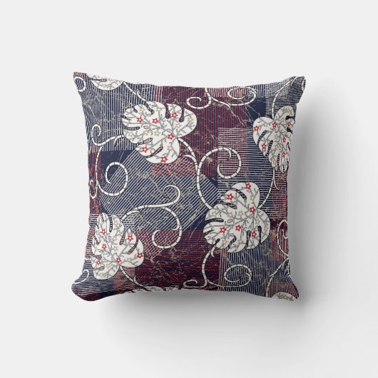traditional stripes and leaves pattern クッション (正面)