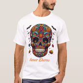 Traditional Sugar Skull Halloween Mexican Art Tシャツ (正面)