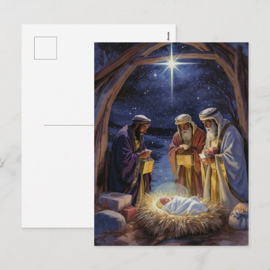 Traditional Three Wise Men Nativity シーズンポストカード (正面/裏面)