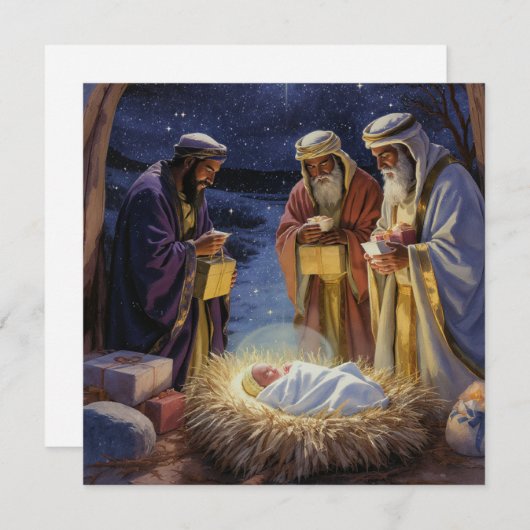 Traditional Three Wise Men Nativity 招待状 (正面/裏面)
