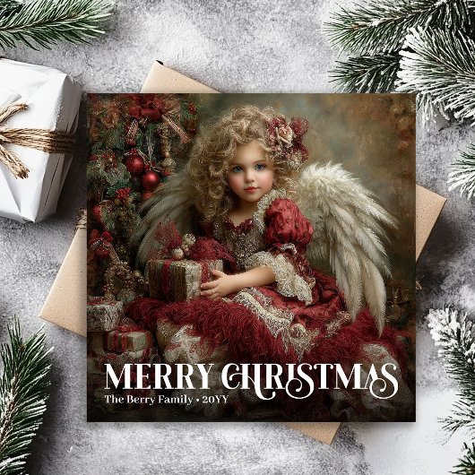 Traditional Victorian Angel Burgundy Red Gold Card シーズンカード