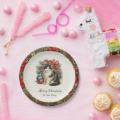 Traditional Vintage Cat Christmas ペーパープレート (パーティー)