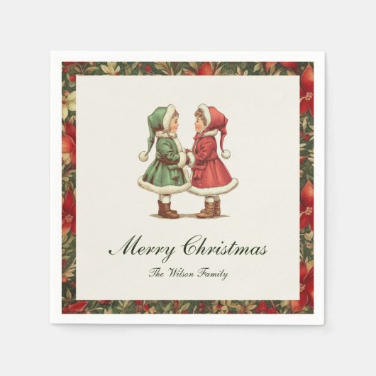 Traditional Vintage Christmas スタンダードカクテルナプキン (正面)