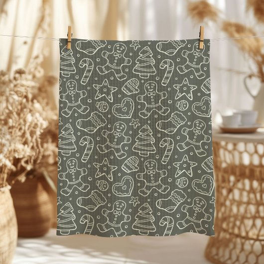 Traditional Vintage Christmas Gingerbread Man キッチンタオル