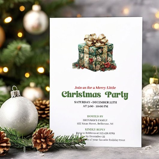 Traditional vintage Christmas present party invite 招待状