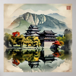 Traditional Watercolor Castle ポスター