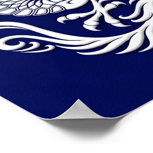 Traditional White and Blue Chinese Dragon Circle ポスター (角)