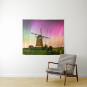 Traditional windmill under the Northern Lights タペストリー (インサイチュ(横))
