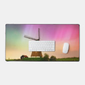 Traditional windmill under the Northern Lights デスクマット (キーボード&マウス)