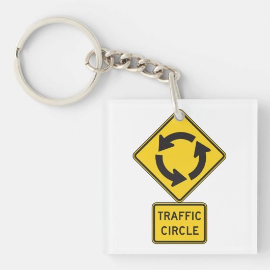 Traffic Circle Road Sign Yellow Diamond キーホルダー (正面)