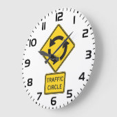 Traffic Circle Road Sign Yellow Diamond ラージ壁時計 (傾斜)