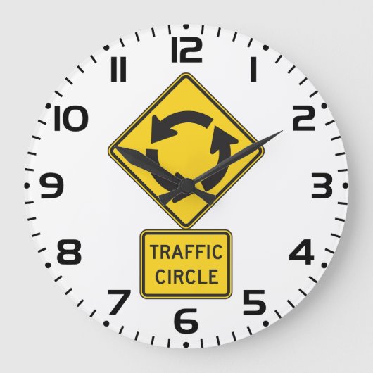 Traffic Circle Road Sign Yellow Diamond ラージ壁時計 (正面)