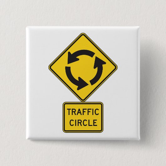 Traffic Circle Road Sign Yellow Diamond 缶バッジ (正面)