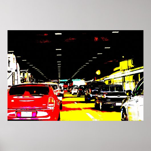 Traffic Jam Cars in Tunnel Art Poster ポスター (正面)
